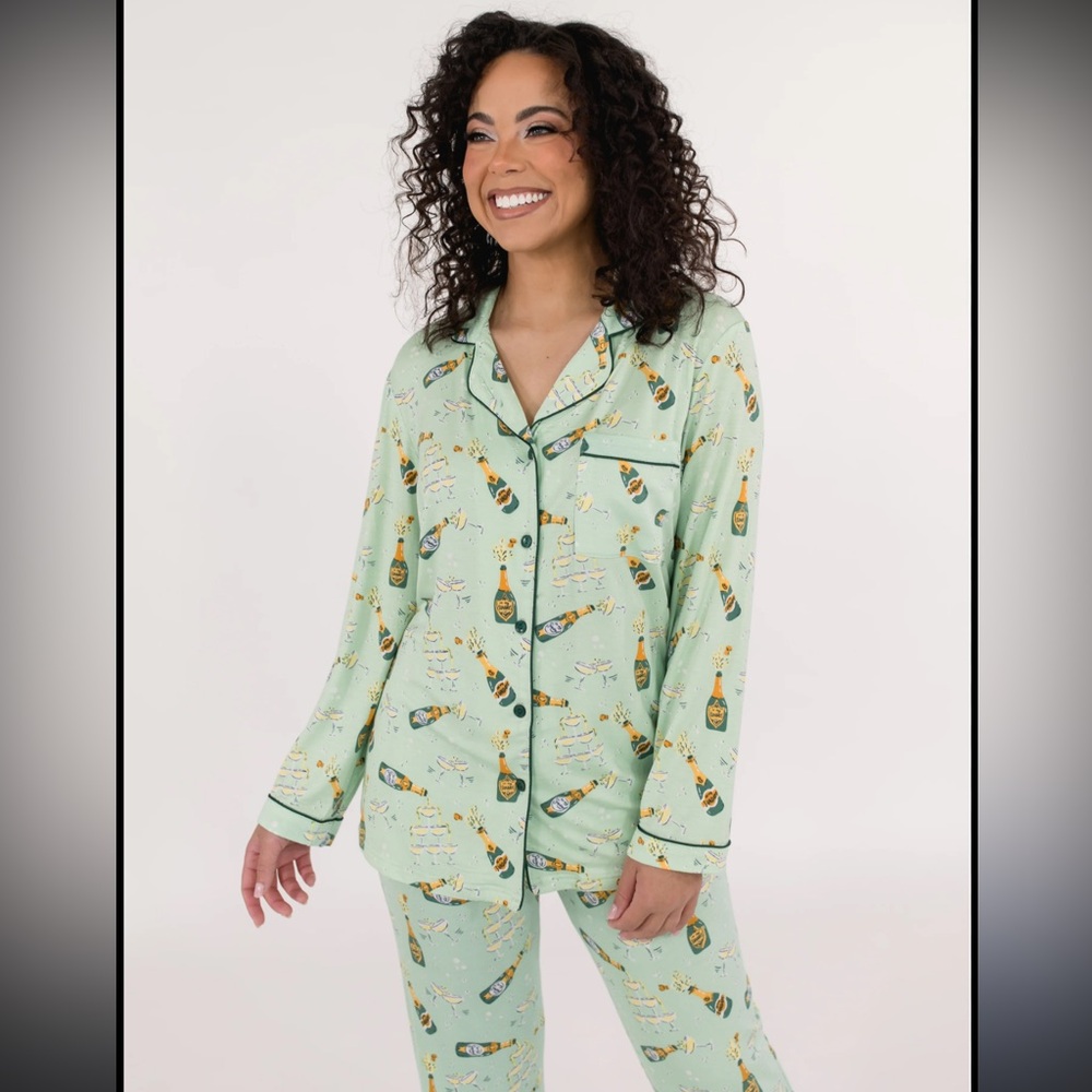 Mint Green Champagne Print Pajama Set